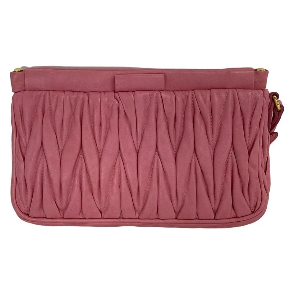 miumiu Matelasse Pink Leather Clutch Bag 422-052625 - Picture 2 of 14